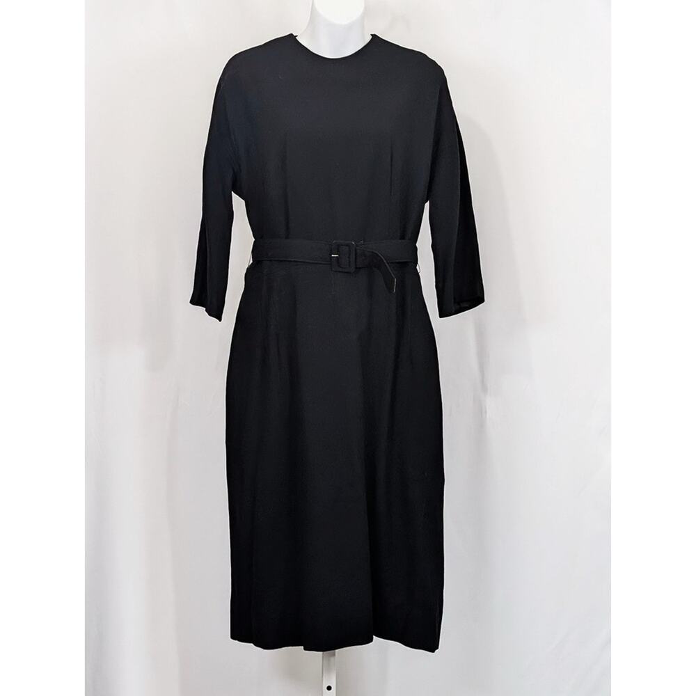 Vintage 50s 60s Dress Black Wool Blend 3/4 Sleeve Women's Size S Dolly Myers